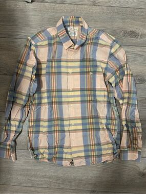 Far Afield Madras Button-Down Shirt - Peach/Blue